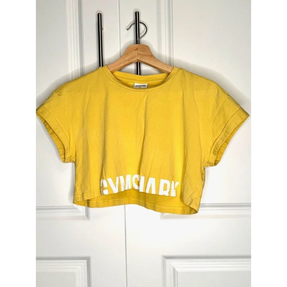Gymshark Top Womens S Yellow Cropped Spellout Athleisure Gym Yoga Activewear Tee